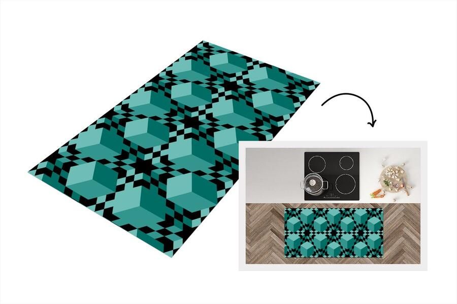 KitchenYeah Keukenloper Loper keuken 3D Blokken Patronen 120x60 cm Keukenloper vinyl