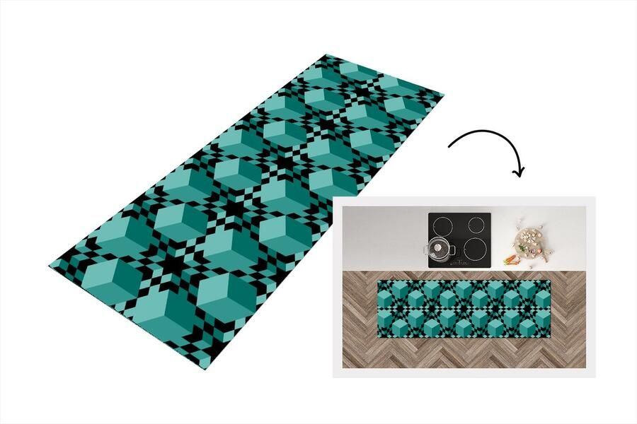 KitchenYeah Keukenloper Loper keuken 3D Blokken Patronen 180x60 cm Keukenloper vinyl