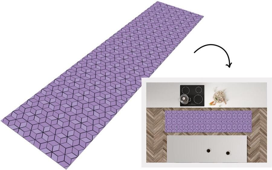 KitchenYeah Keukenloper Loper keuken 3D Patronen Blokken 240x60 cm Keukenloper vinyl