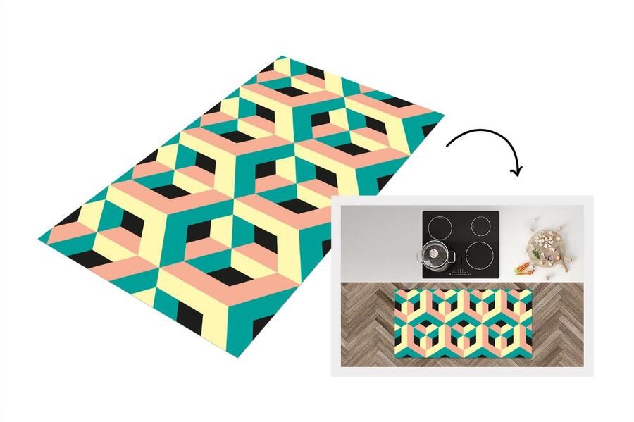 KitchenYeah Keukenloper Loper keuken 3D Patronen Kubus 120x60 cm Keukenloper vinyl