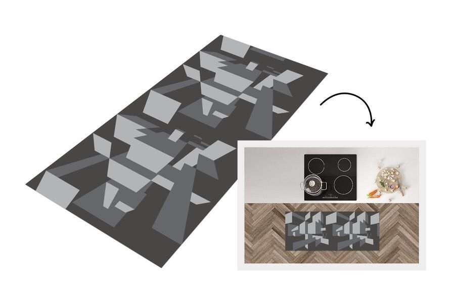 KitchenYeah Keukenloper Loper keuken 3D Patronen Zwart Wit 120x50 cm Keukenloper vinyl