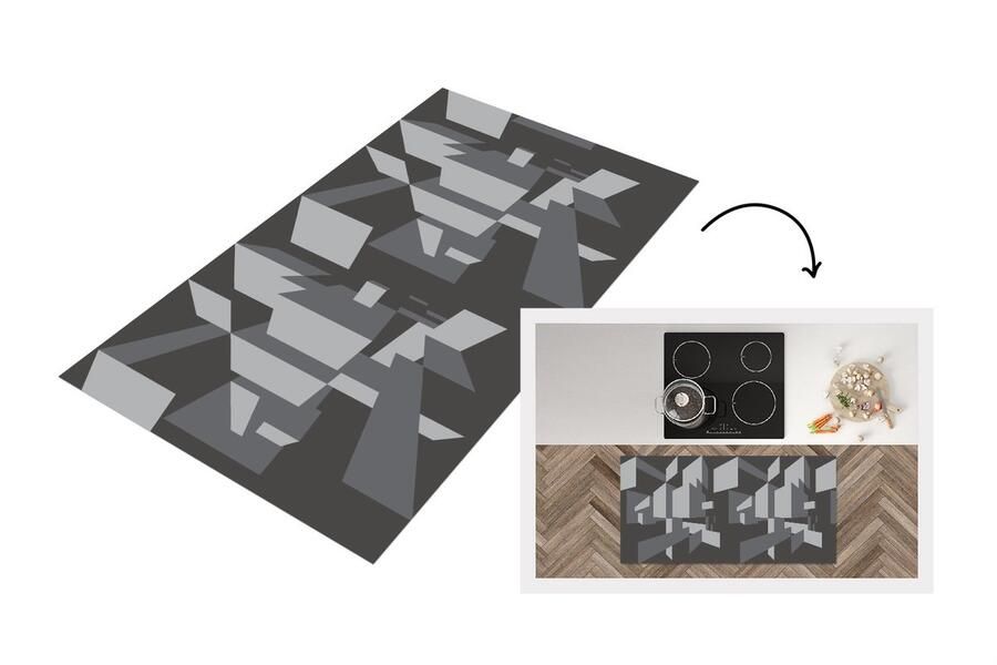 KitchenYeah Keukenloper Loper keuken 3D Patronen Zwart Wit 120x60 cm Keukenloper vinyl