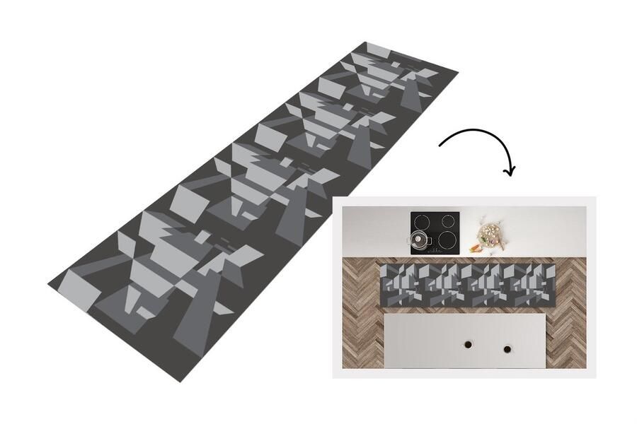 KitchenYeah Keukenloper Loper keuken 3D Patronen Zwart Wit 240x60 cm Keukenloper vinyl