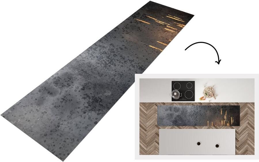 KitchenYeah Keukenloper Loper keuken Abstract Goud Design 200x50 cm Keukenloper vinyl