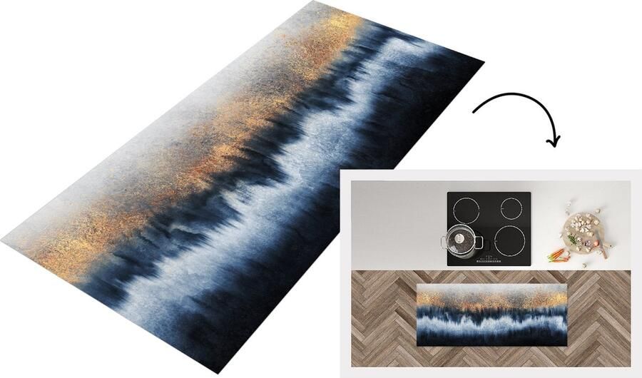 KitchenYeah Keukenloper Loper keuken Abstract Goud Luxe 120x50 cm Keukenloper vinyl