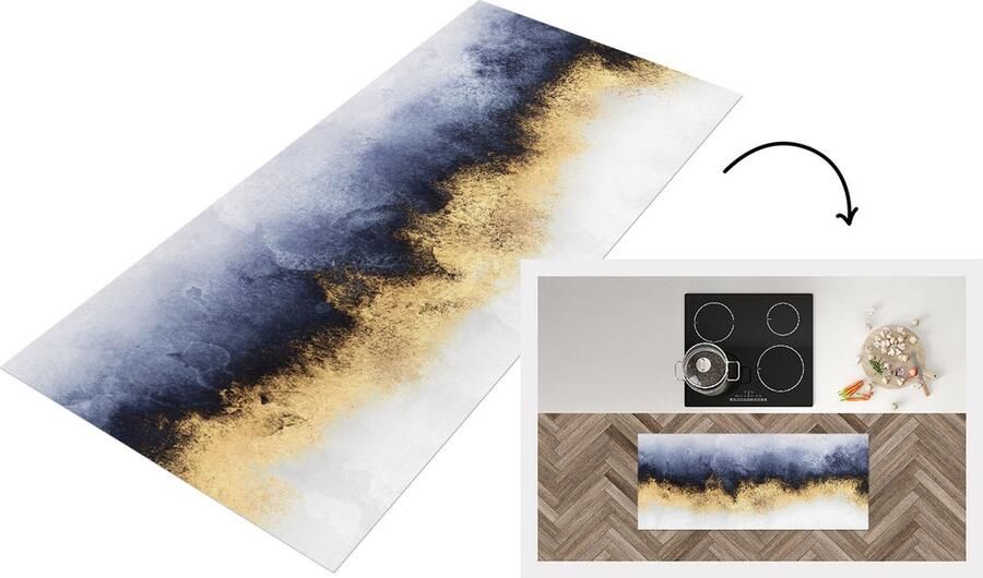 KitchenYeah Keukenloper Loper keuken Abstract Goud Luxe 120x50 cm Keukenloper vinyl