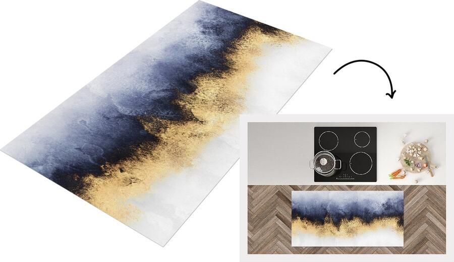KitchenYeah Keukenloper Loper keuken Abstract Goud Luxe 120x60 cm Keukenloper vinyl