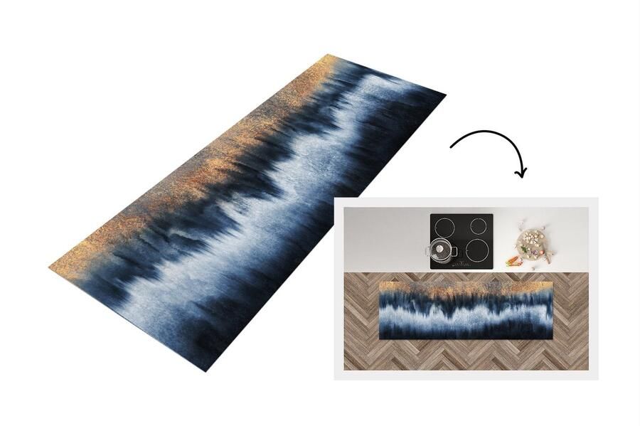 KitchenYeah Keukenloper Loper keuken Abstract Goud Luxe 180x60 cm Keukenloper vinyl