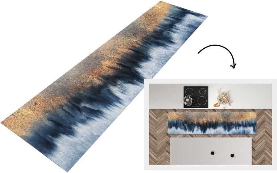 KitchenYeah Keukenloper Loper keuken Abstract Goud Luxe 240x60 cm Keukenloper vinyl