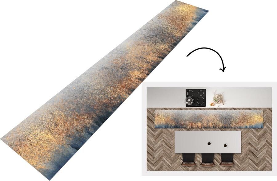 KitchenYeah Keukenloper Loper keuken Abstract Goud Luxe 300x50 cm Keukenloper vinyl