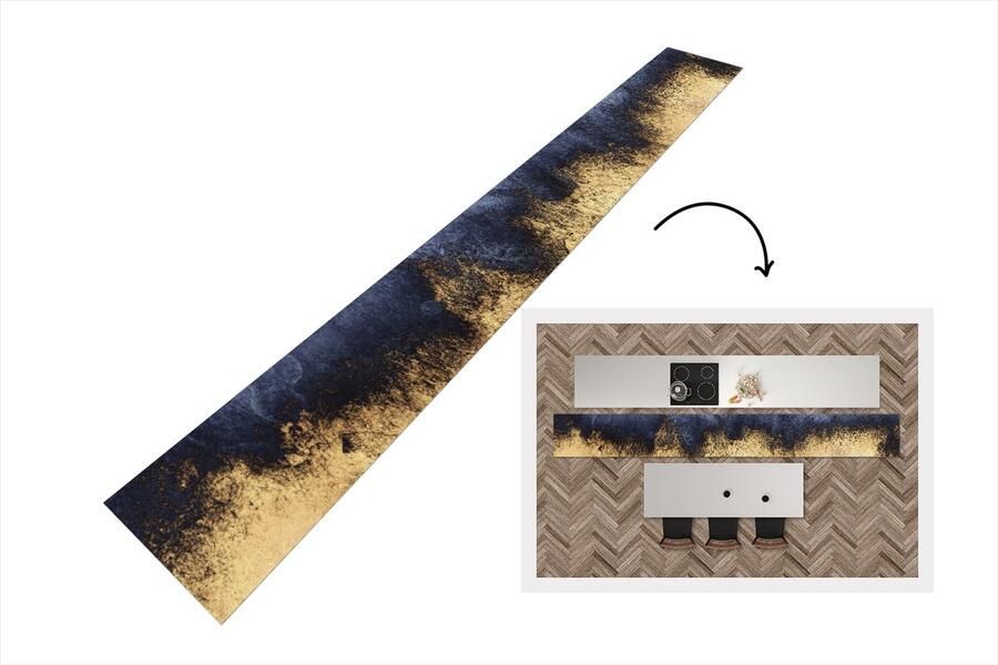 KitchenYeah Keukenloper Loper keuken Abstract Goud Luxe 480x60 cm Keukenloper vinyl