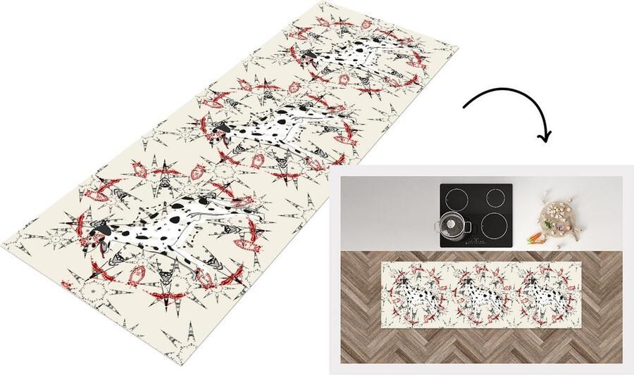 KitchenYeah Keukenloper Loper keuken Abstract Hond Patronen Dalmatiër 180x60 cm Keukenloper vinyl