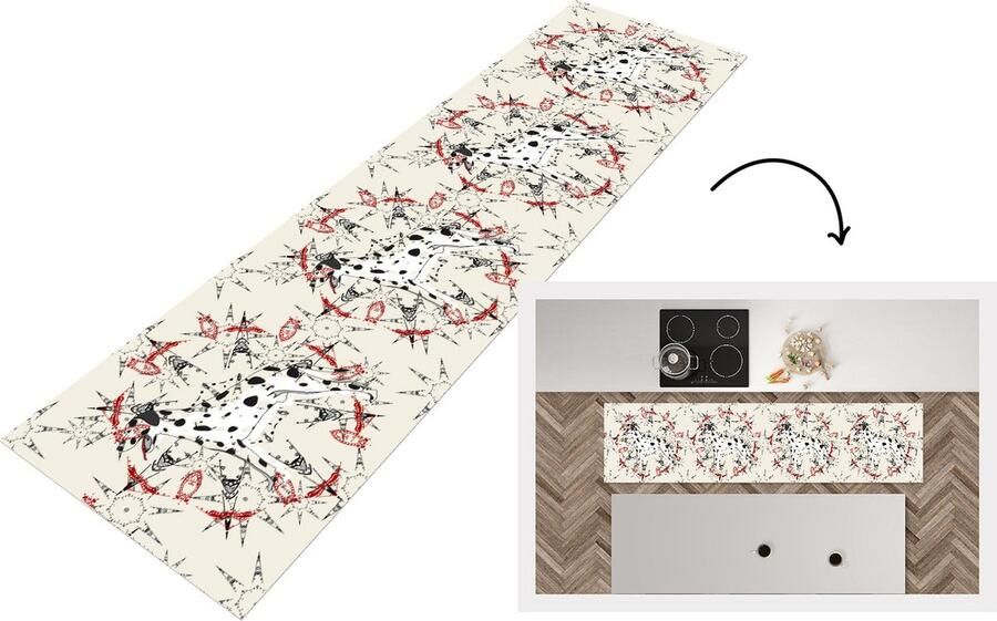 KitchenYeah Keukenloper Loper keuken Abstract Hond Patronen Dalmatiër 240x60 cm Keukenloper vinyl