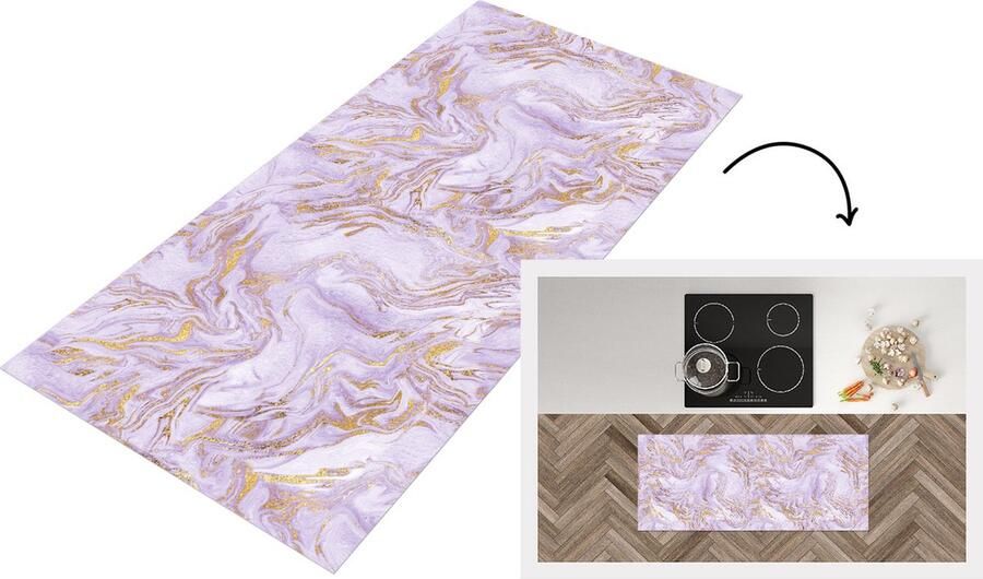 KitchenYeah Keukenloper Loper keuken Abstract Marmer Goud Paars Patroon 120x50 cm Keukenloper vinyl