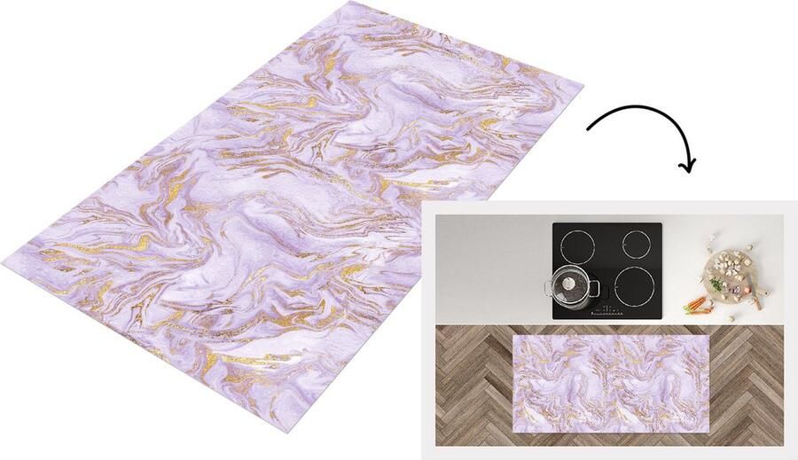 KitchenYeah Keukenloper Loper keuken Abstract Marmer Goud Paars Patroon 120x60 cm Keukenloper vinyl