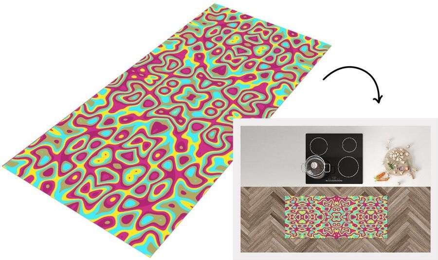 KitchenYeah Keukenloper Loper keuken Abstract Patroon Lavalamp Hippie 120x50 cm Keukenloper vinyl