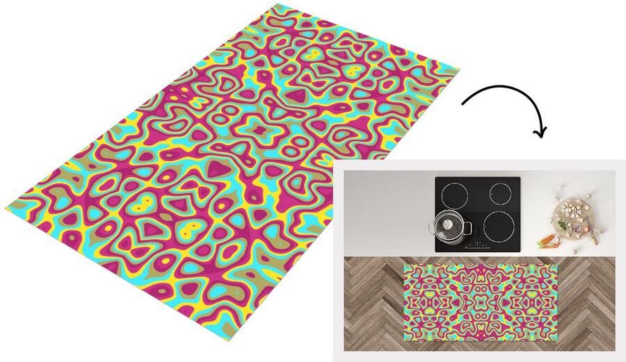 KitchenYeah Keukenloper Loper keuken Abstract Patroon Lavalamp Hippie 120x60 cm Keukenloper vinyl