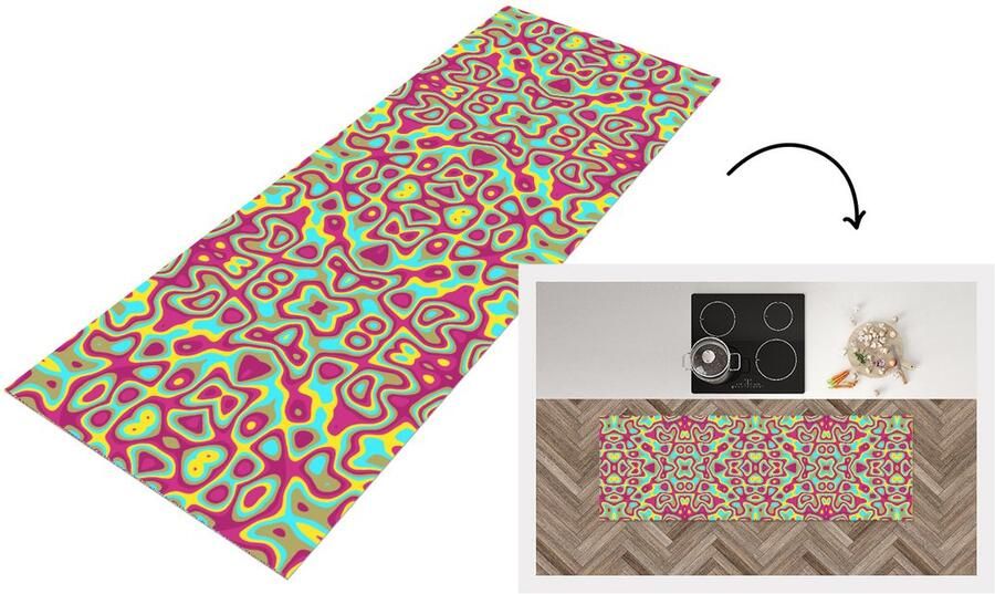 KitchenYeah Keukenloper Loper keuken Abstract Patroon Lavalamp Hippie 180x60 cm Keukenloper vinyl