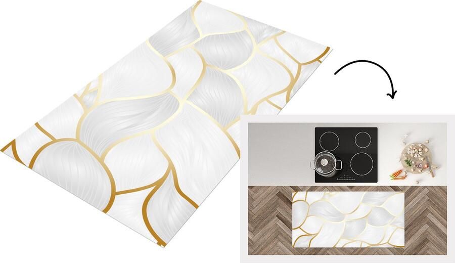 KitchenYeah Keukenloper Loper keuken Abstract patroon met gouden lijnen 120x60 cm Keukenloper vinyl