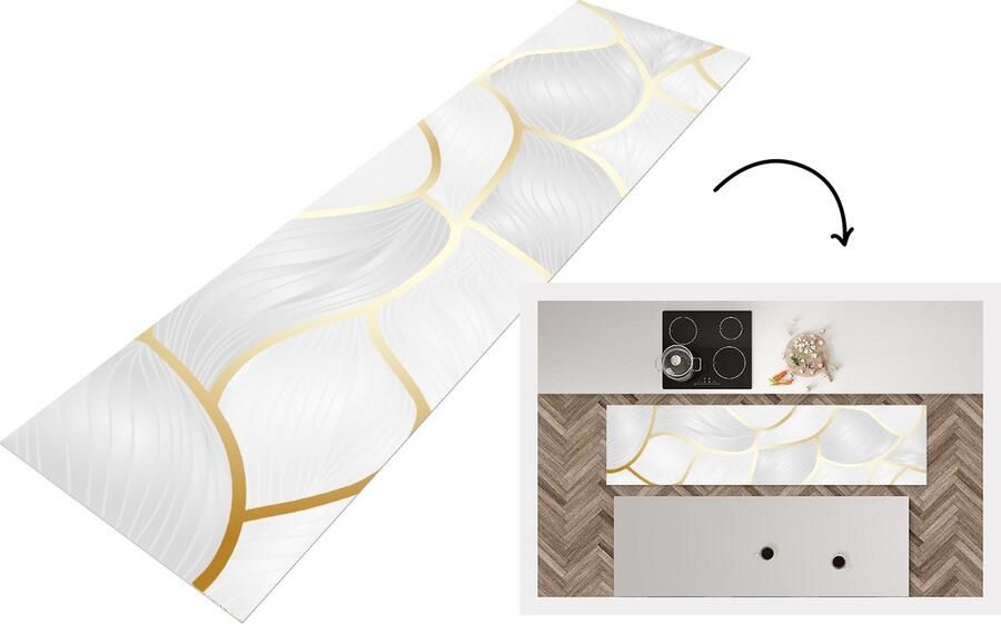 KitchenYeah Keukenloper Loper keuken Abstract patroon met gouden lijnen 240x60 cm Keukenloper vinyl