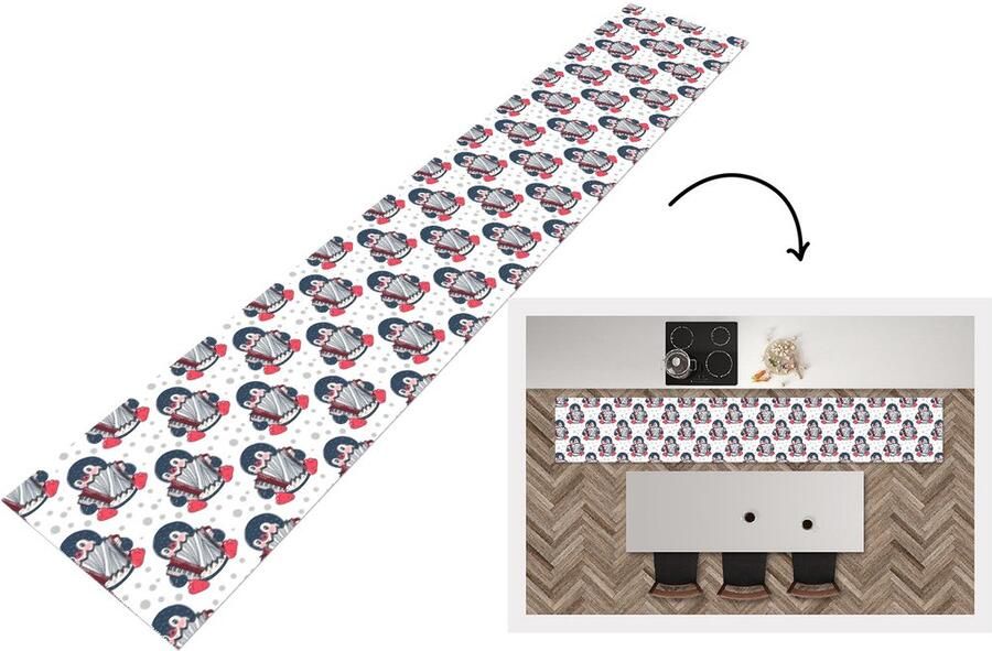 KitchenYeah Keukenloper Keukenmat Accordeon Pinguïn Patronen 360x60 cm Keuken vloerkleed