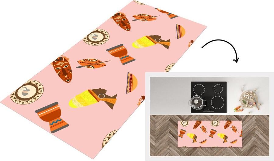 KitchenYeah Keukenloper Loper keuken Afrika Djembé Patronen Afrikaanse maskers 120x50 cm Keukenloper vinyl
