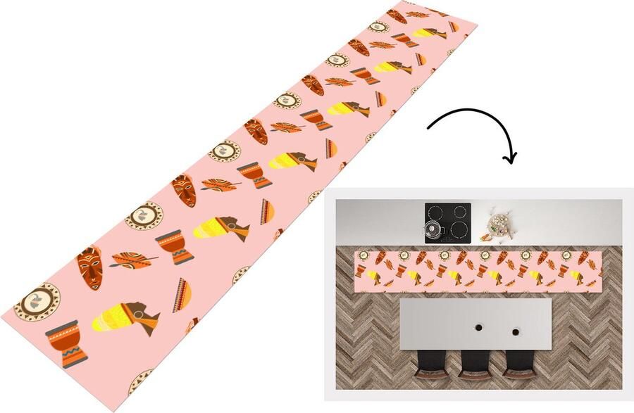 KitchenYeah Keukenloper Loper keuken Afrika Djembé Patronen Afrikaanse maskers 300x50 cm Keukenloper vinyl