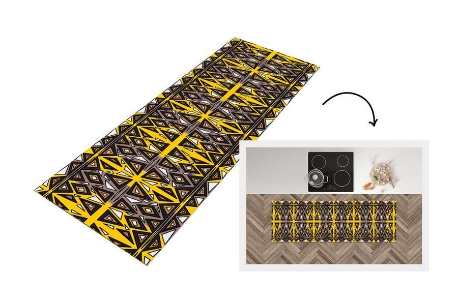 KitchenYeah Keukenloper Loper keuken Afrika Geometrie Patronen 150x50 cm Keukenloper vinyl