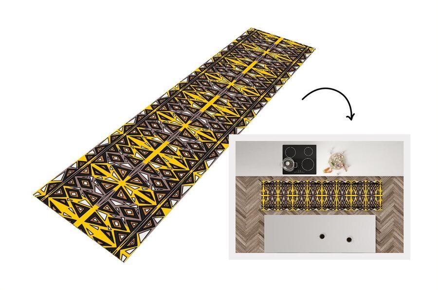 KitchenYeah Keukenloper Loper keuken Afrika Geometrie Patronen 240x60 cm Keukenloper vinyl