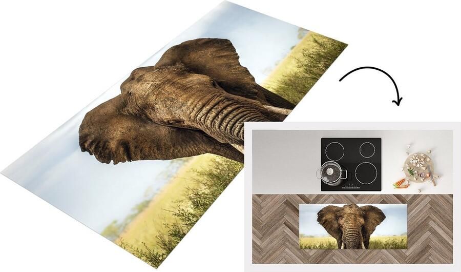 KitchenYeah Keukenloper Loper keuken Afrikaanse olifant vooraanzicht 120x50 cm Keukenloper vinyl