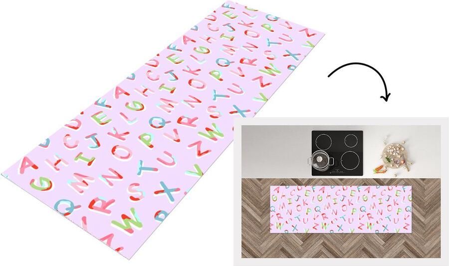 KitchenYeah Keukenloper Loper keuken Alfabet Letters Patroon 180x60 cm Keukenloper vinyl