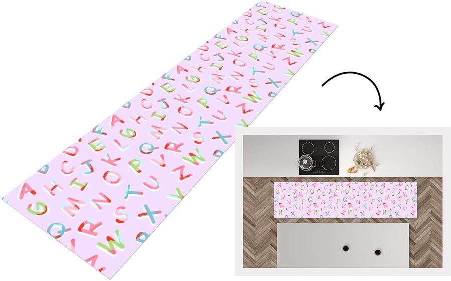 KitchenYeah Keukenloper Loper keuken Alfabet Letters Patroon 240x60 cm Keukenloper vinyl