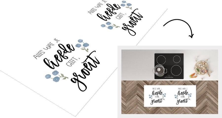 KitchenYeah Keukenloper Loper keuken Alles wat je liefde geeft groeit Quotes Spreuken 120x50 cm Keukenloper vinyl