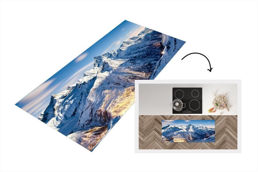 KitchenYeah Keukenloper Loper keuken Alpen Berg Sneeuw 120x50 cm Keukenloper vinyl