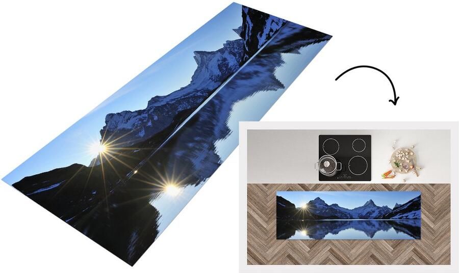 KitchenYeah Keukenloper Loper keuken Alpen Berg Water Sneeuw 150x50 cm Keukenloper vinyl