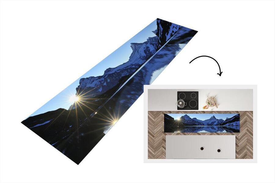 KitchenYeah Keukenloper Loper keuken Alpen Berg Water Sneeuw 200x50 cm Keukenloper vinyl