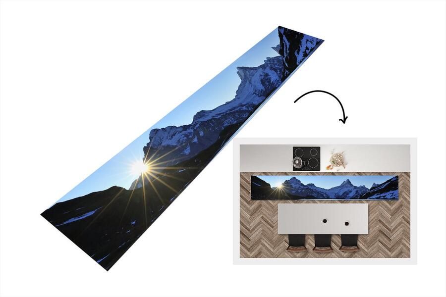 KitchenYeah Keukenloper Loper keuken Alpen Berg Water Sneeuw 300x50 cm Keukenloper vinyl