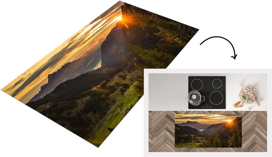 KitchenYeah Keukenloper Loper keuken Alpen Berg Zon 120x60 cm Keukenloper vinyl