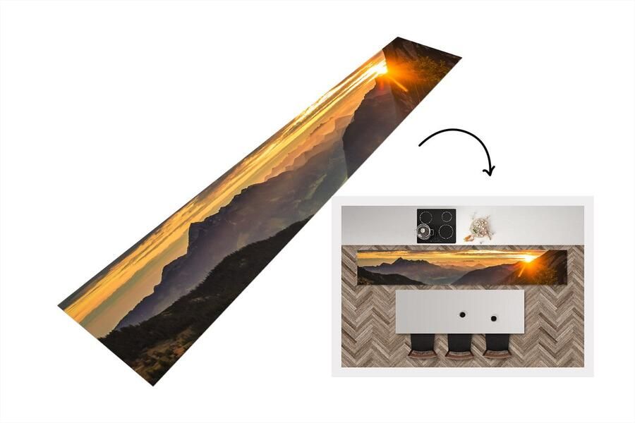 KitchenYeah Keukenloper Loper keuken Alpen Berg Zon 300x50 cm Keukenloper vinyl
