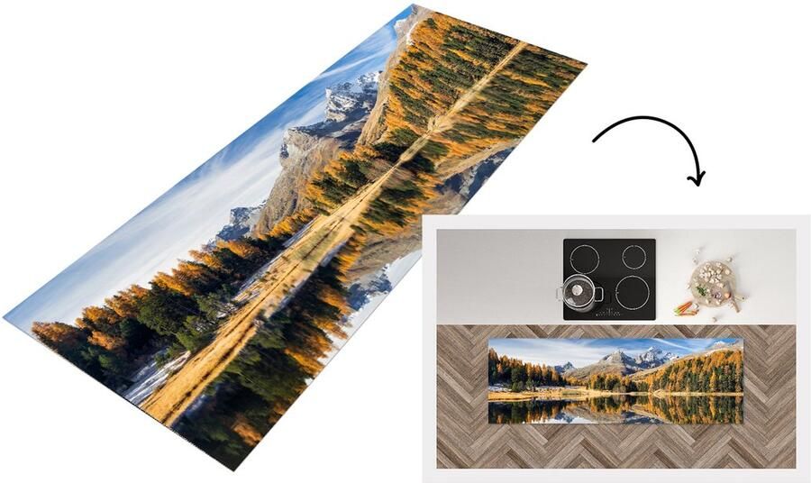 KitchenYeah Keukenloper Loper keuken Alpen Bergen Bos 180x60 cm Keukenloper vinyl