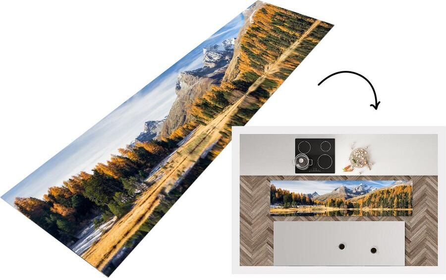 KitchenYeah Keukenloper Loper keuken Alpen Bergen Bos 200x50 cm Keukenloper vinyl