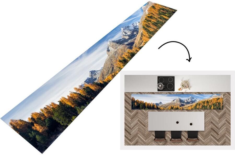 KitchenYeah Keukenloper Loper keuken Alpen Bergen Bos 300x50 cm Keukenloper vinyl