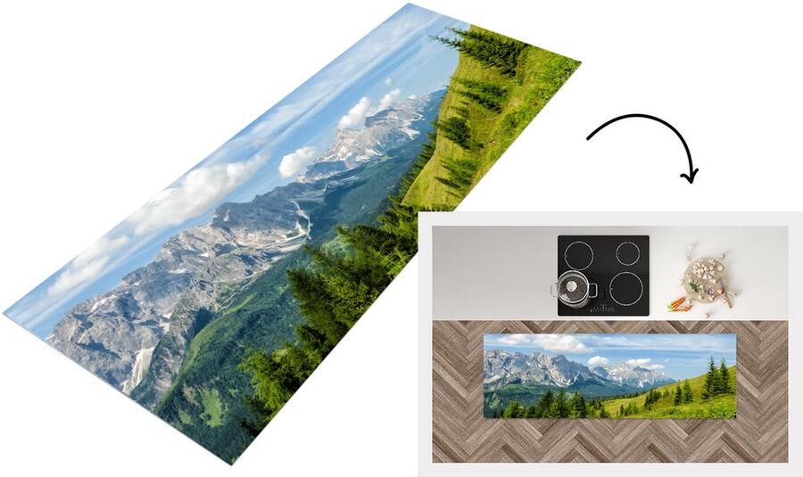 KitchenYeah Keukenloper Loper keuken Alpen Bergen Gras 180x60 cm Keukenloper vinyl