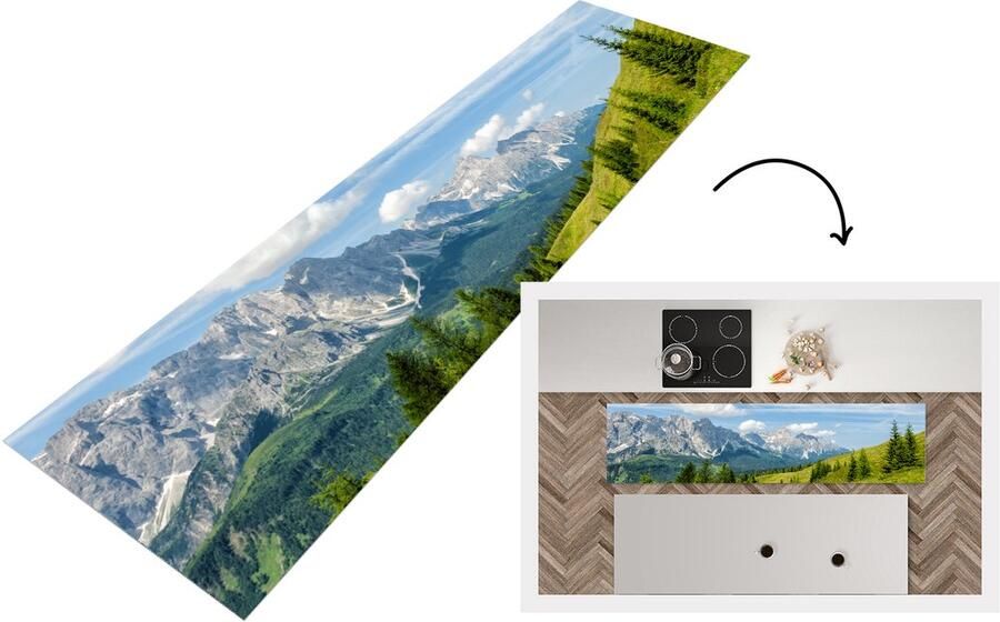 KitchenYeah Keukenloper Loper keuken Alpen Bergen Gras 200x50 cm Keukenloper vinyl