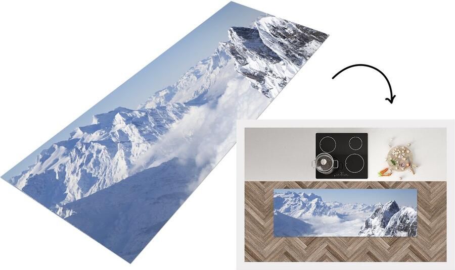 KitchenYeah Keukenloper Loper keuken Alpen Sneeuw Berg 180x60 cm Keukenloper vinyl