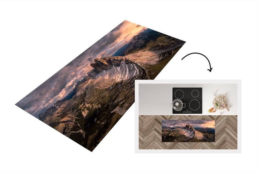 KitchenYeah Keukenloper Loper keuken Alpen Zonsondergang Sneeuw Berg 120x50 cm Keukenloper vinyl