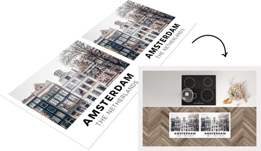 KitchenYeah Keukenloper Loper keuken Amsterdam Nederland Huizen 120x50 cm Keukenloper vinyl