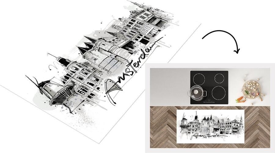 KitchenYeah Keukenloper Loper keuken Amsterdam Zwart Wit 120x60 cm Keukenloper vinyl