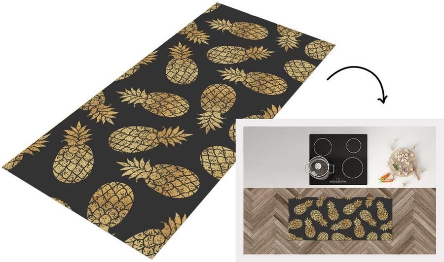 KitchenYeah Keukenloper Loper keuken Ananas Goud Luxe Patronen 120x50 cm Keukenloper vinyl