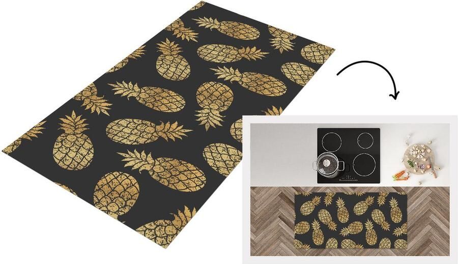 KitchenYeah Keukenloper Loper keuken Ananas Goud Luxe Patronen 120x60 cm Keukenloper vinyl